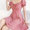 Women Summer Floral Casual Dress Slim Fit Lantern Sleeve Above Knee One Piece Dress