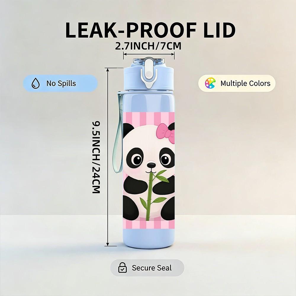 1PC Panda Bear Bamboo Animal Print 750ml Color Plastic Sports Water Bottle Leakproof Flip Straw Lid Suitable for Sports Office Home Use