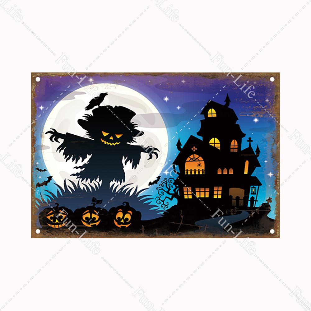 Halloween Pumpkin Tin Sign Vintage Plate Bat Poster Painting Festival Metal Signs Bar Art Party School Wall Home Decor 20x30cm