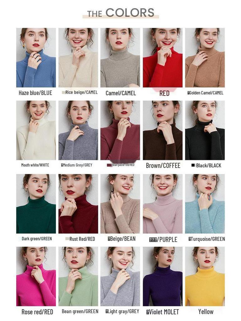 Women's High Neck Ribbed Wool Sweater - Slim Fit, Thicken Knitted Pullover for Autumn/Winter 2025