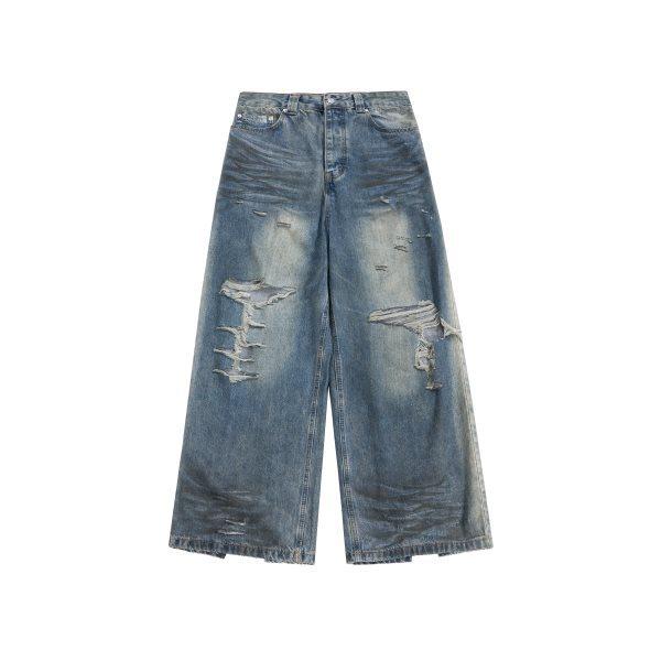 Roztřepená poškozená díra Pytlovité široké džíny pro muže a ženy Streetwear Neformální Ropa Hombre Džínové kalhoty Oversized Cargo Kalhoty