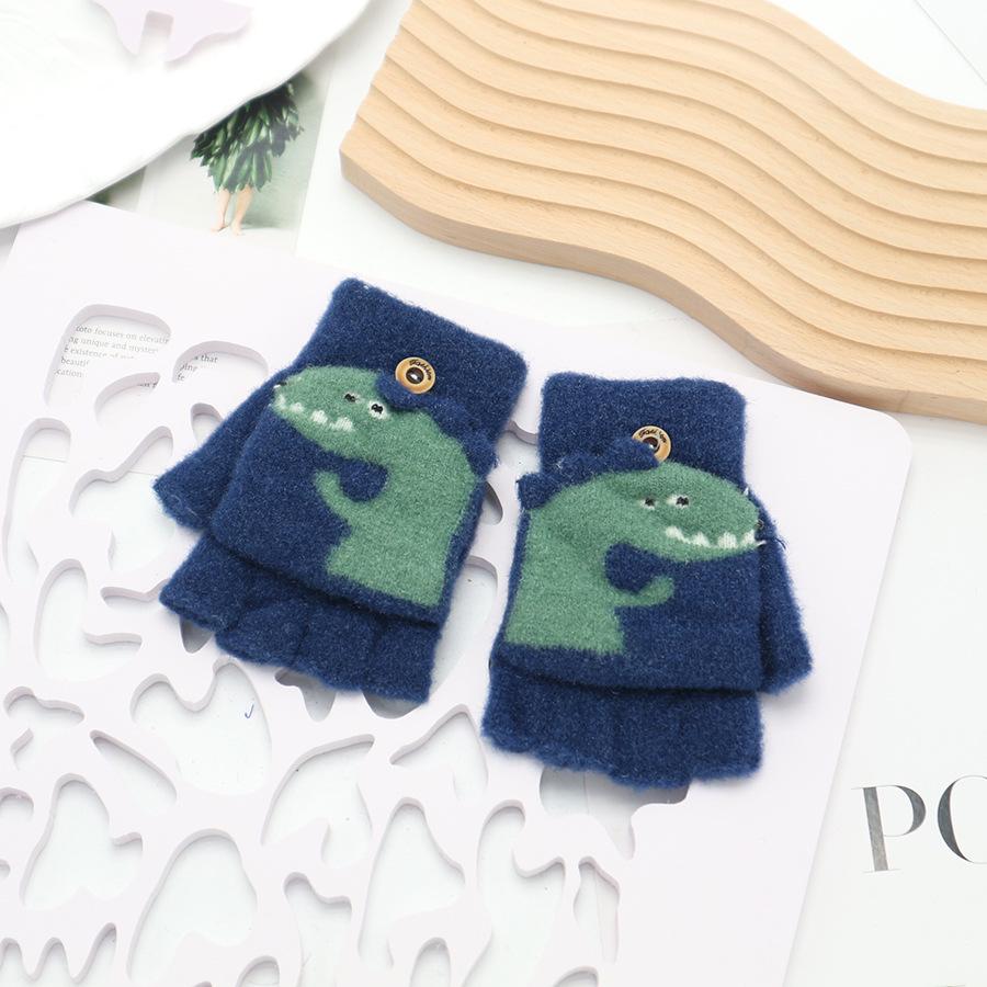 Children's Cute Cartoon Flip-Gloves: Cold-Proof, Half-Finger Winter Writing Warmth for Boys and Girls