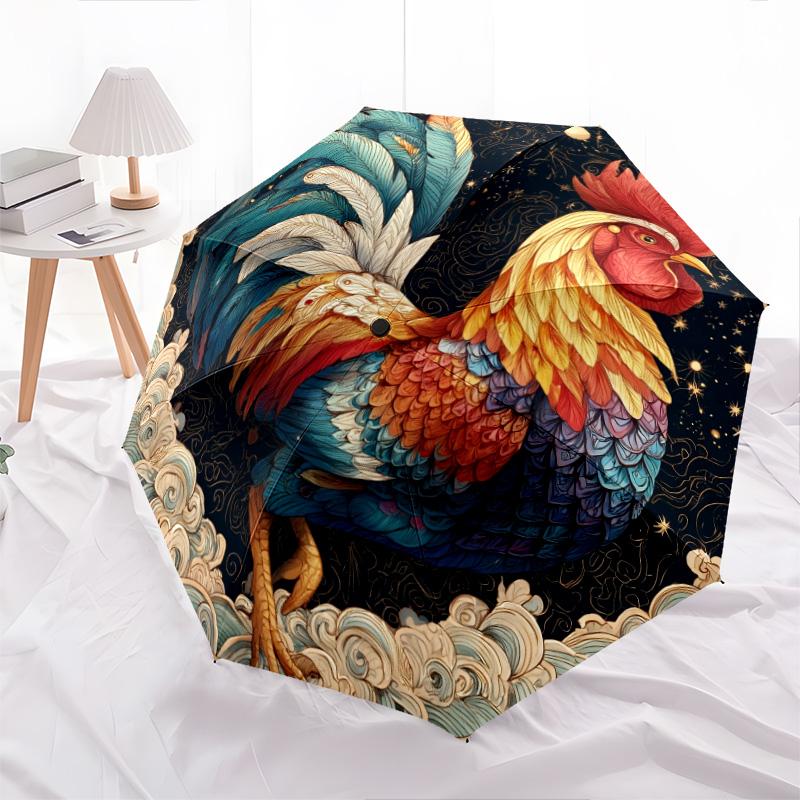 Tiger and Rooster  pattern, automatic folding umbrella, portable and foldable design, 8 ribs, a Christmas or birthday gift.