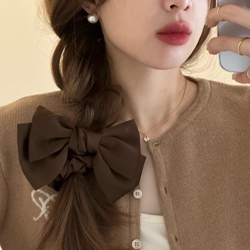 Simplicity Elegant Satin Big Bow Hair Rope for Woman Temperament No Damage Hair Hair Rope Fashion Girl High Ponytail Scrunchie