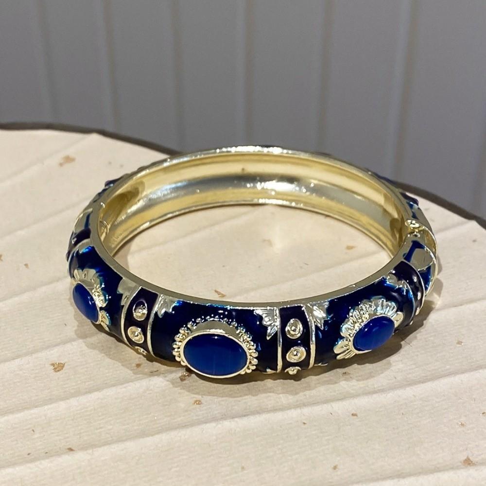 Enamel Floral Vintage Cloisonne Bangle Cat's Eye Stone Women's Hand Bracelet  Gifts for Women Girl