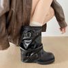 Queen Fan Braun Britischer Stil Dicke Absatzstiefel Damen 2025 Neu Herbst Vintage Stiefel mit Schaft zum Überziehen