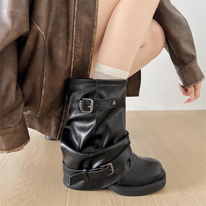 Queen Fan Braun Britischer Stil Dicke Absatzstiefel Damen 2025 Neu Herbst Vintage Stiefel mit Schaft zum Überziehen