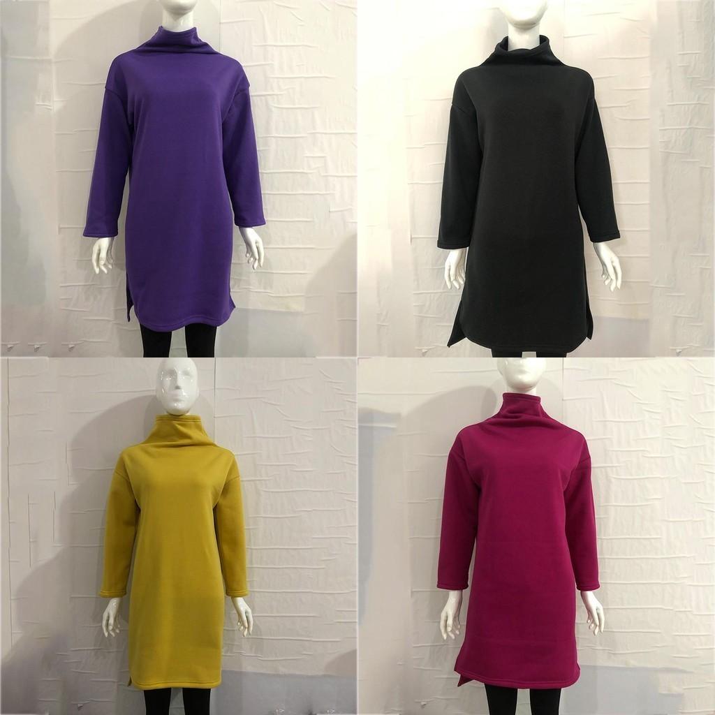 Womens Winter Long Pullover Sweatshirts Featuring Cozy High Neck Design And Split Hem