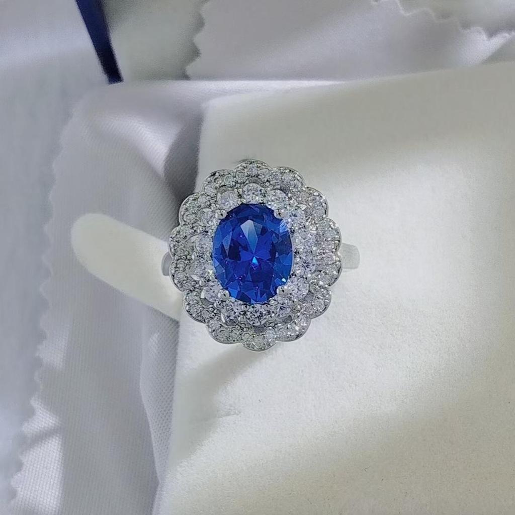 Princess Diana-Inspired Sapphire & Tanzanite-Colored Gemstone Ladies' Ring and Pendant Set