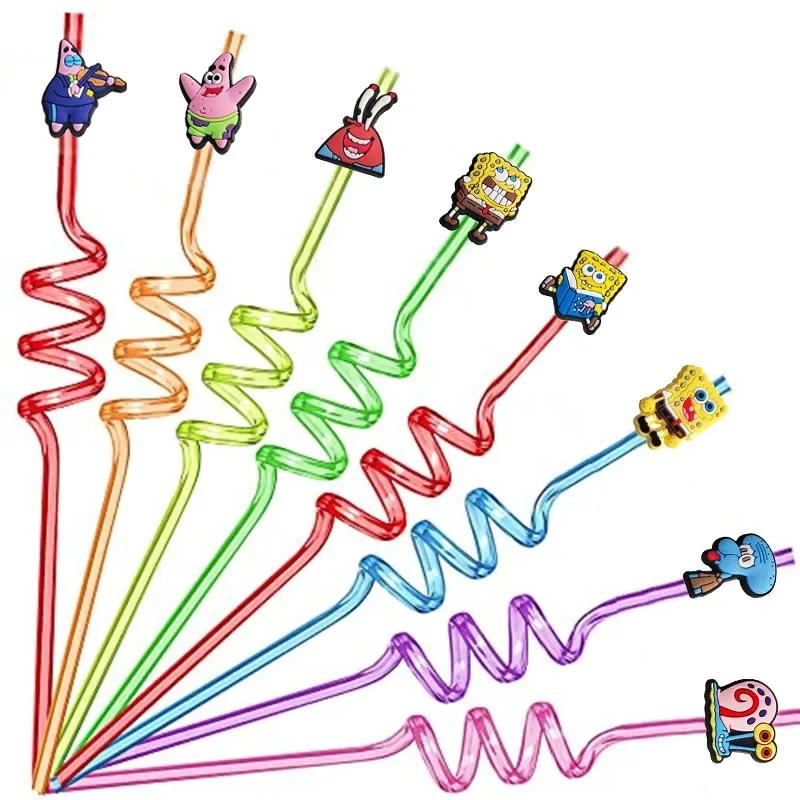 

6-18pcs Spongebob Straws Party Decorations Reusable Drinking Anime Theme Kids Supplies Christmas Gifts Entertaining Play Safe Kid Friendly Fun 6pcs