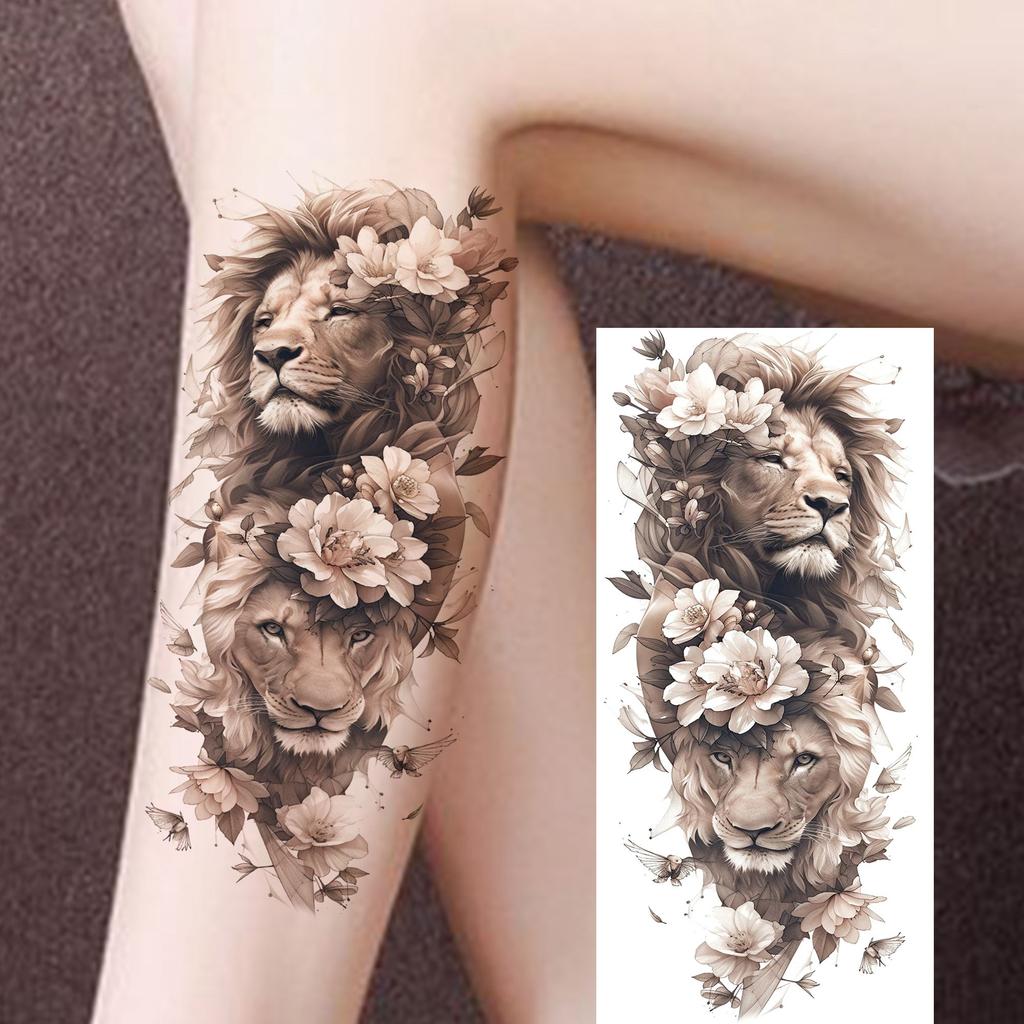 1 Sheet Sketch Flower Animals Temporary Tattoos For Women Long Lasting Waterproof Elephant Turtle Fake Tattoo Body Art Stickers