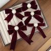 Retro Imitation Pearl Velvet Bow Hair Clip for Women Elegant Back-of-the-Head Hairpin for Banquets And Parties