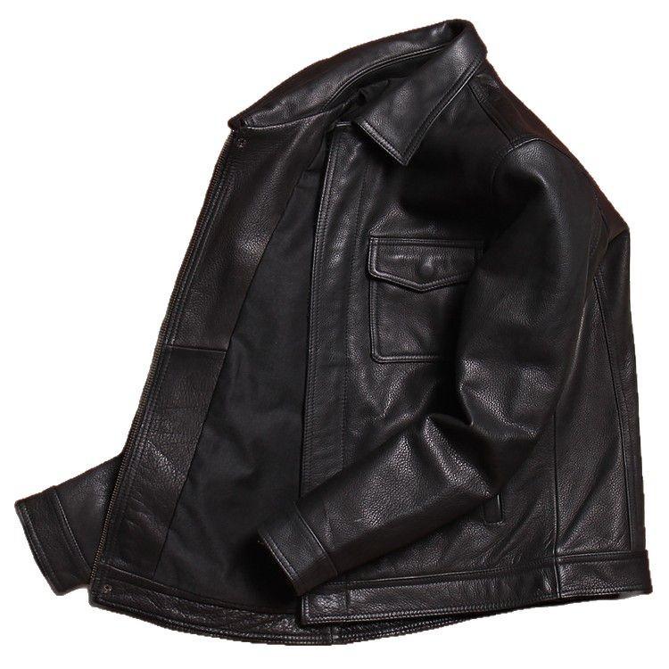 American retro Mendoza farmer heavy industry washed leather old men's tea core vegetable tanned imitation cowhide pattern leather jacket