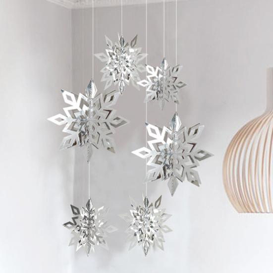 6Pcs Christmas Snowflake Ornaments 3D Large Iridescent Paper Snowflakes Hanging Decoration for Winter Wonderland Christmas Party Holiday New Year Home
