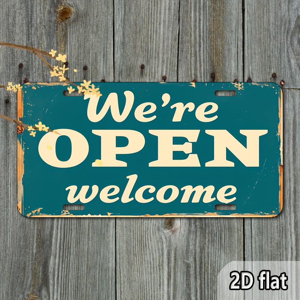 

2D Flat - Vintage We re OPEN welcome Metal Sign - 6x12 Inch Aluminum Wall Art with Weathered Blue & White 15x30cm(5.9x7.8inch)
