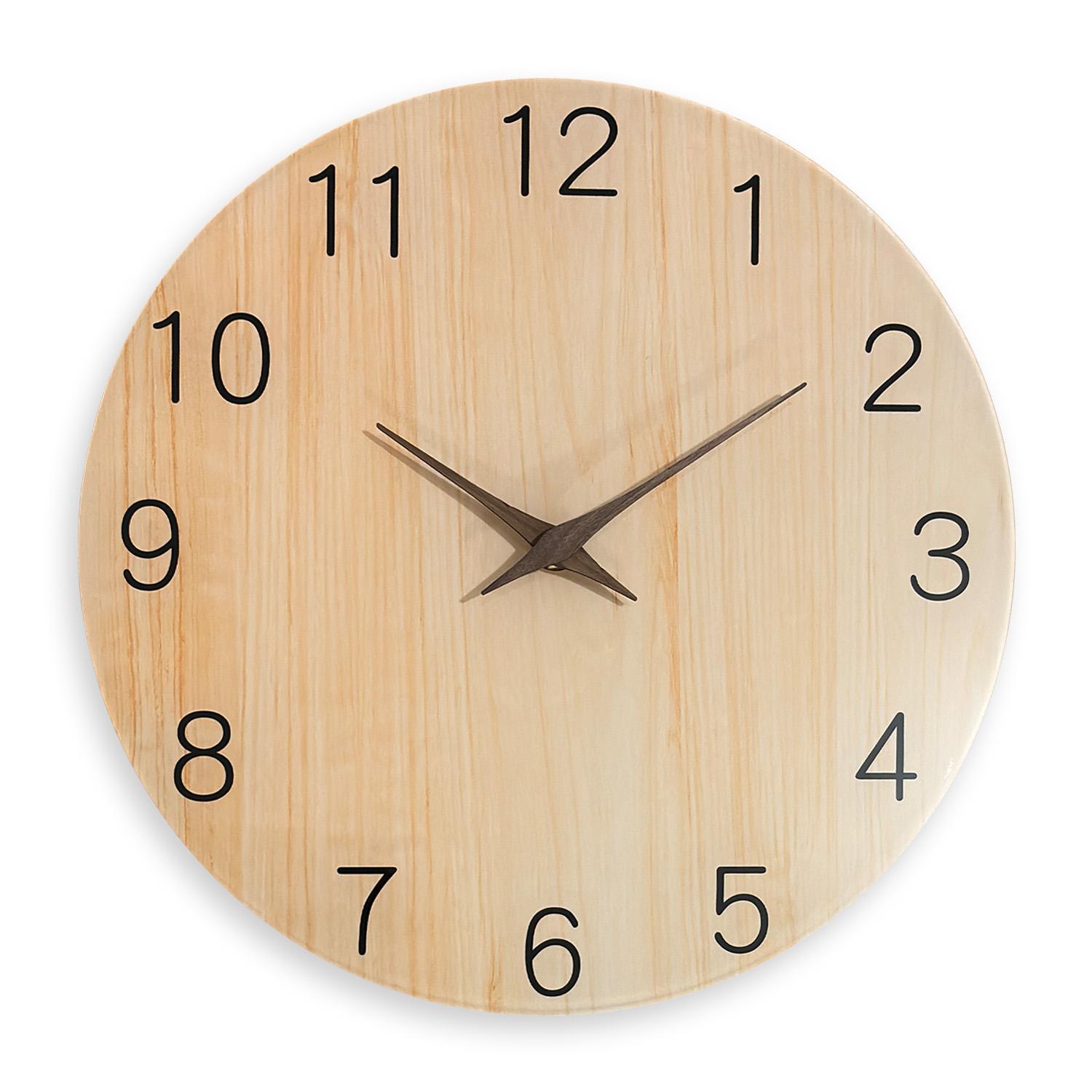 1pc 12-16inch tempered glass wall clock, light wood grain pattern with solid wood hands design wall clock, home mute wall clock 12inch