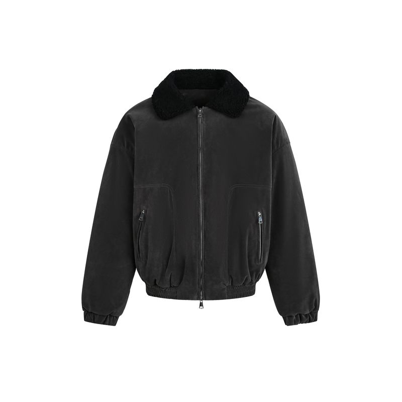 Kisko Winter American-Style Bomber Silhouette Fur Collar Suede Cotton Jacket for Men and Women, Cool and High-End, Warm and Trendy Coat