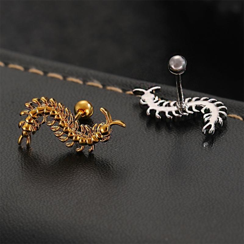 Stainless Steel Centipede Studs Earrings Vintage Geometric Personality for Women Men Ear Bone Nails Jewelry Gift