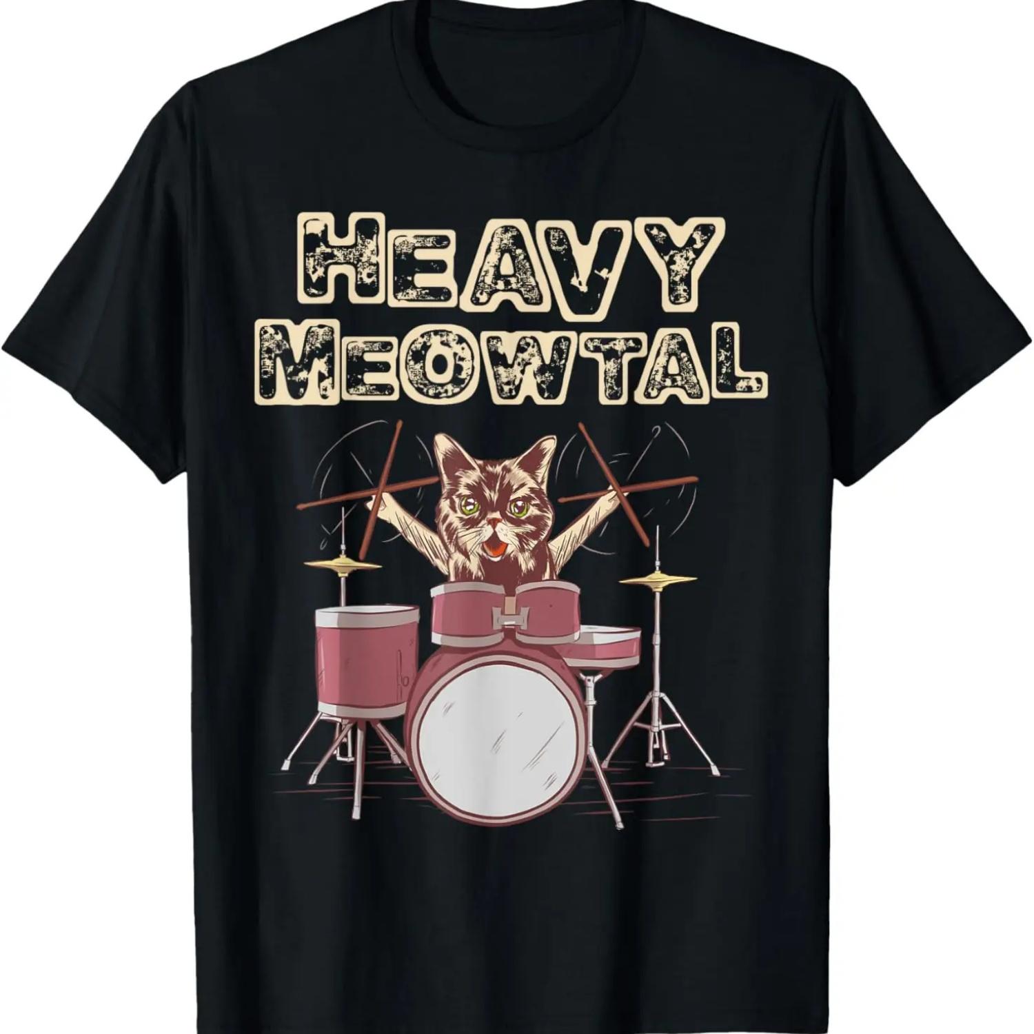 Heavy Metal Headbanger Gift Drummer Cat Playing Drum Meowtal T-Shirt S