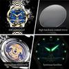 OLEVS Brand Luxury Tourbillon Mechanical Watch for Men Stainless Steel Waterproof Fashion Moon Phase Watches Relogio Masculino
