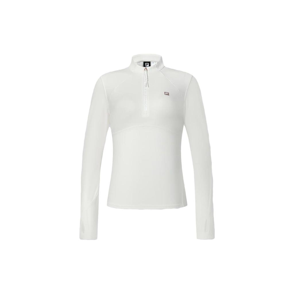 FILA Solid Color Stand Collar Fitness Slim Fit Long Sleeve T-Shirt Women Tops White A11W411214F-WT