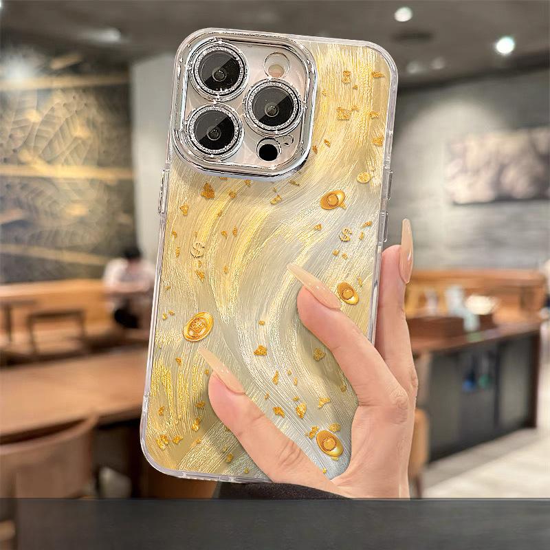 

Фигурка Манэки-нэко из золотой фольги подходит для Apple 16, 15pro, 14 (противоударная пленка для объектива) и 13/12 в китайском стиле. Xiaomi CIVI3