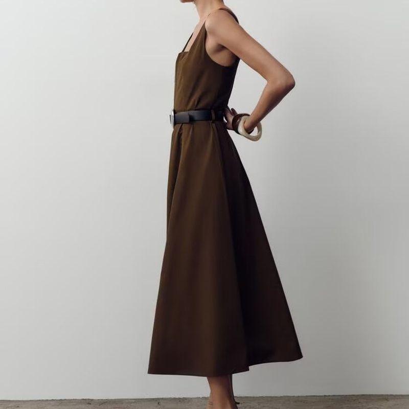 Zbzr Spring New Women clothes Western Style With Belt A- Shaped Lower Midi Dress 5029167 700