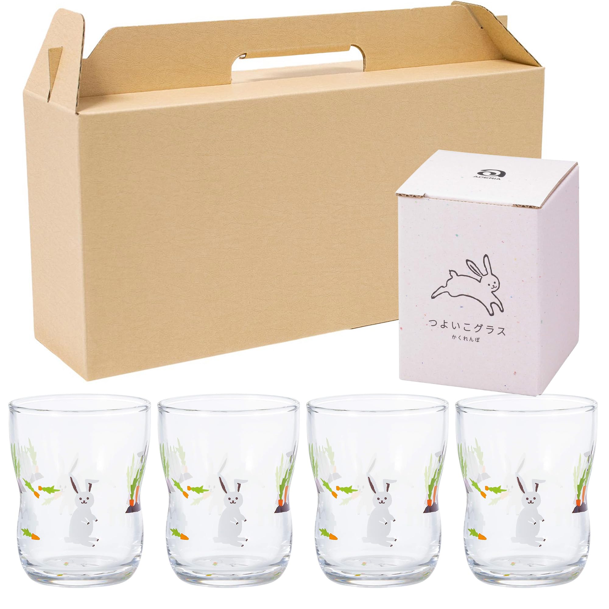 

Tsuyoiko Glass S Набор из 4 стаканов «Кролик и прятки» в крафтовой коробке Сделано в Японии Прочная посуда Армированное стекло Подарок на день рождения Подарок Легко держать розовый