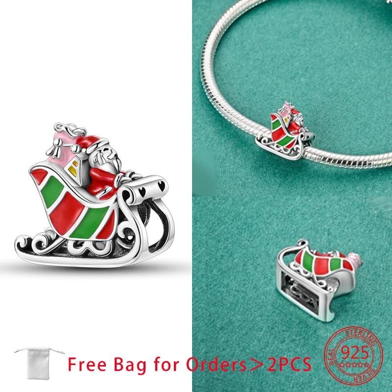 Santa Claus Christmas Tree Sleigh Gingerbread Man Beads Copper Charms Pendant Fit Women Diy Original Bracelet Jewelry Gift