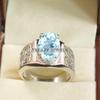 Aquamarine Oval Cut Gemstone With 925 Sterling Silver Ring For Men's #A749 JL375659079154