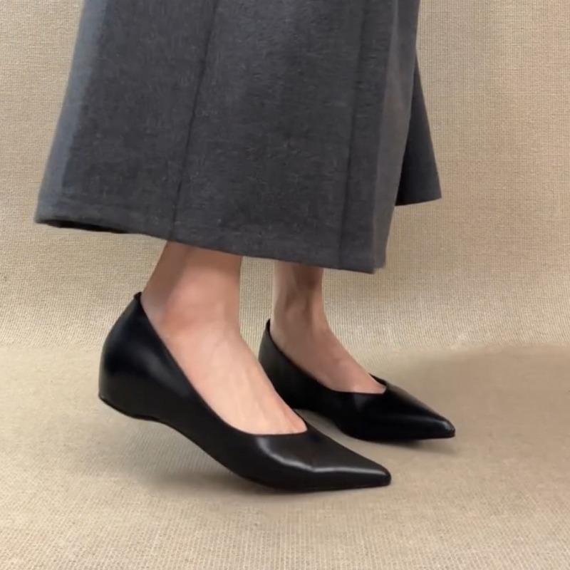 Sheepskin Version~ Minimalist Style Flat Shoes Women's One-pedal Temperament Pointed Single Shoes Commuting Shallow Mouth Leather Women's Shoes