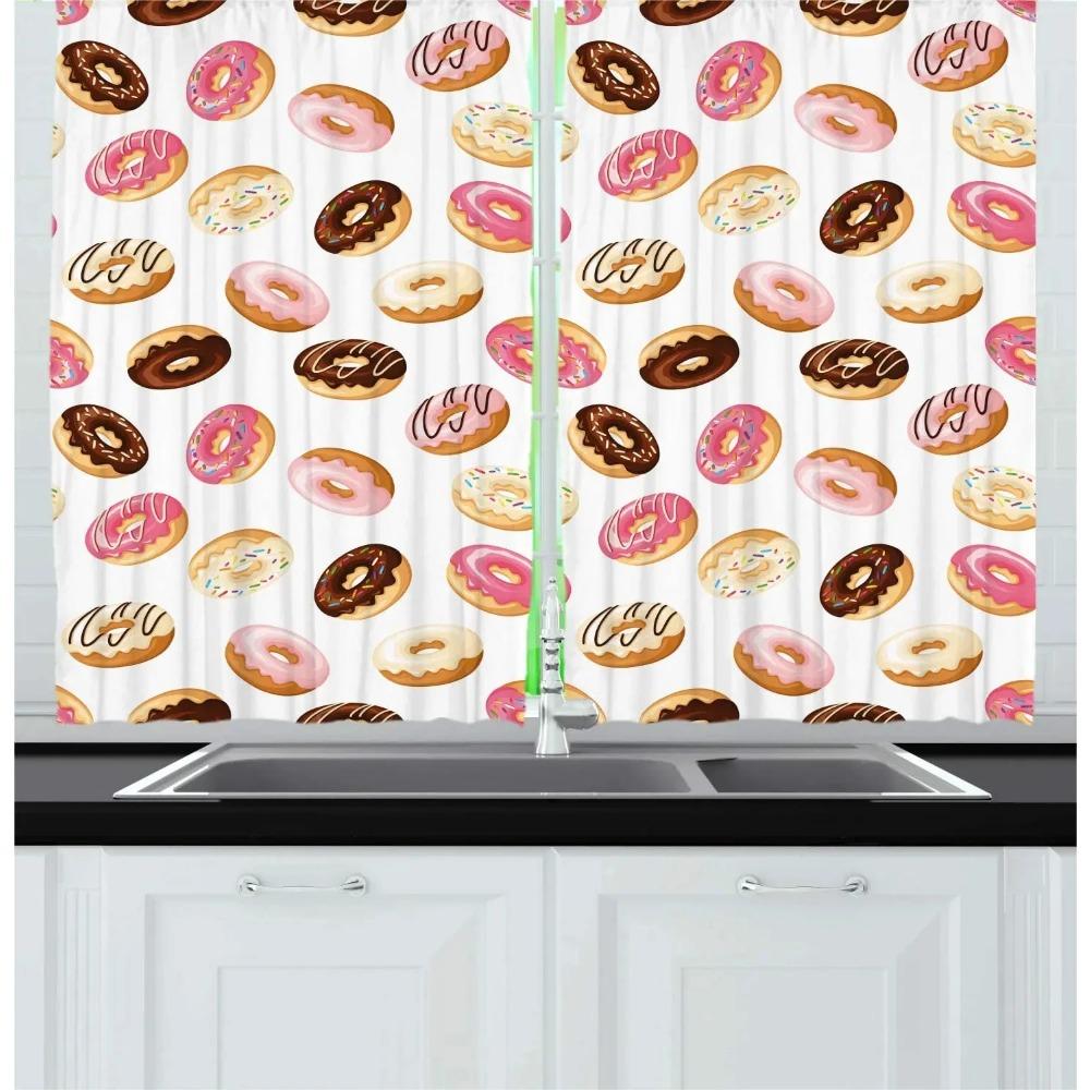 2 Panel Coffee Curtains Suitable for Kitchen Short Curtains Teapot Dessert Printed Curtains Window Blinds Cortinas Grommet Top