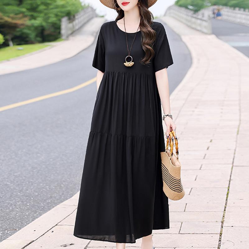 Elegantes Sommerkleid für Damen, Vintage-Kleidung, Übergröße, lässig, kurzärmelig, lange Kleider