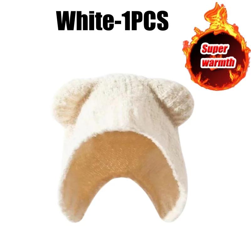 Warm Knitted Bear Ear Hat for Women Cozy Winter Beanie with Ear Flaps Cute Animal Themed Pullover Cap for Cold Weather Fashion