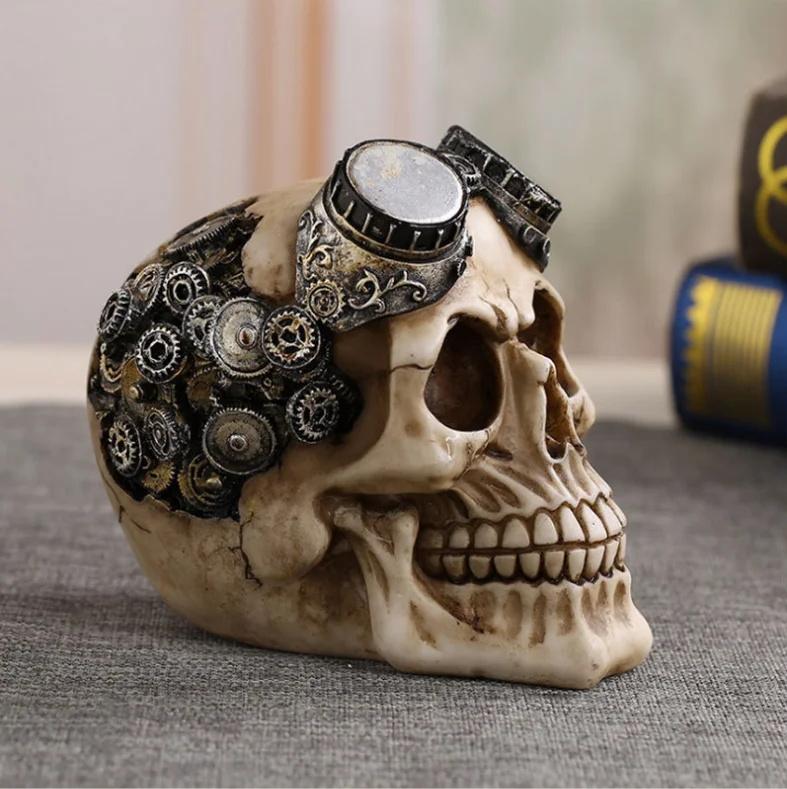 Gothic Culture Resin Skull Decor Statue -Steampunk Skull Halloween Decoration Party Decoration Props Home Bar Decoration