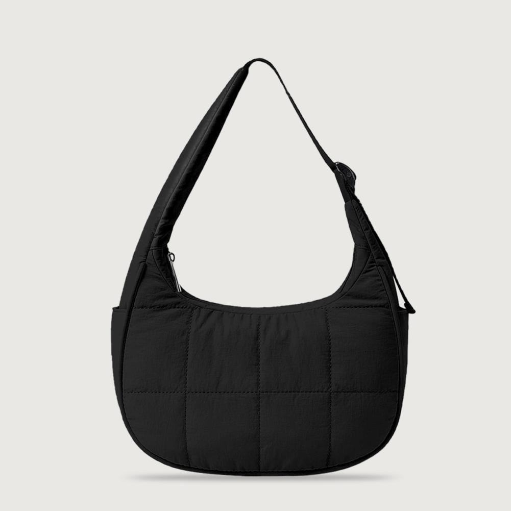 Puffer Crescent Bag for Women Quilted Shoulder Bag Nylon Adjustable Strap Shoulder Purse with Zipper Hobo Bag for Work Travel