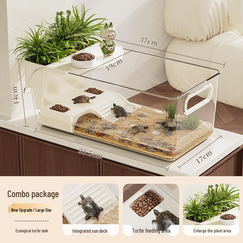 Turtle & Small Reptile Breeding Tank with Sunning Platform - Ecological Desktop Landscaping for Living Room