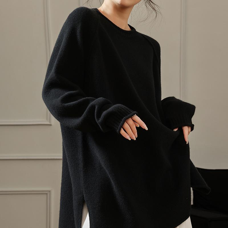 VEZFAA Maglioni a girocollo a maniche lunghe con stampa tinta unita, casual, autunno inverno, da donna
