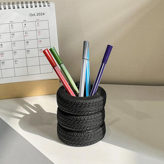 Portalápices con Forma de Neumático Apilado, Organizador de Escritorio Creativo, Soporte para Papelería para Pinceles de Maquillaje, Decoración de Oficina para Estudiantes