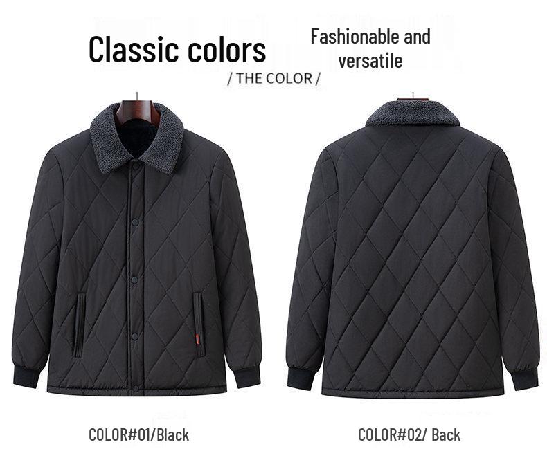 Men's Fleece-Lined Lapel Cotton Jacket - Casual, Warm Outerwear for Middle-Aged and Elderly Dads