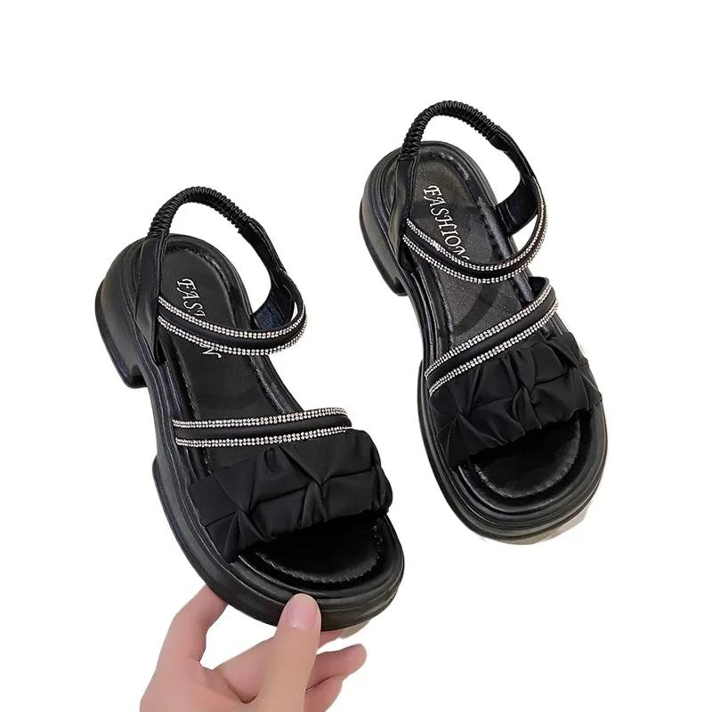 2024 Лето Новые Круглые Носки Открытый Носок Однотонные Водные Алмазные Пряжки Толстая — фото 6