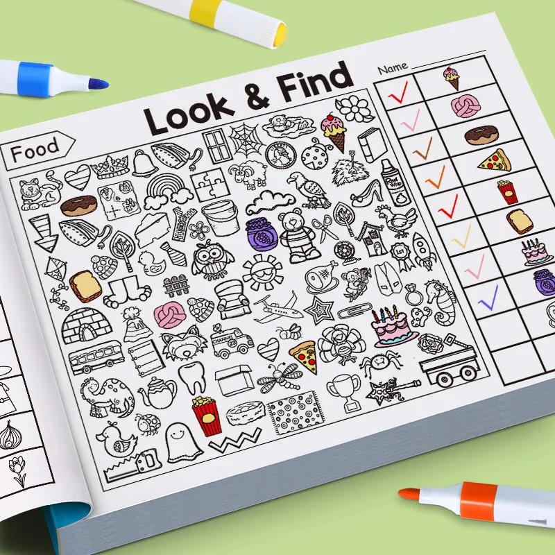 Kids Drawing Notebook Look & Find Shape Game Enhance Visual Perception Fun 32 Pages Coloring Book Focus Attention Item Search