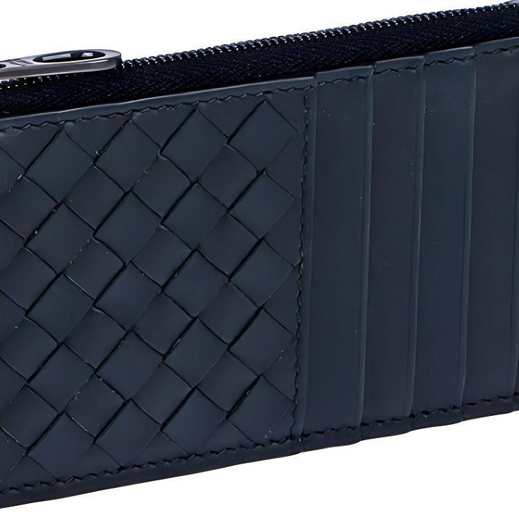 Bottega Veneta BV Woven Multifunctional Long Cowhide Card Holder Wallet Men Wallet Dark-Blue 566430-V4651-4013