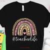 Teach Love Inspire Leopard Rainbow T Shirt Back To School Kindergarten Teacher Funny Vintage Top For Everyday Wear