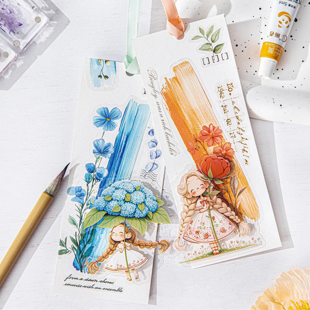 Kigofora Collage Material Flower Watercolor and Floral Collage 60 Translucent Diary Gift and Handmade Decoration Stickers and Stickers, Ink-Dyed