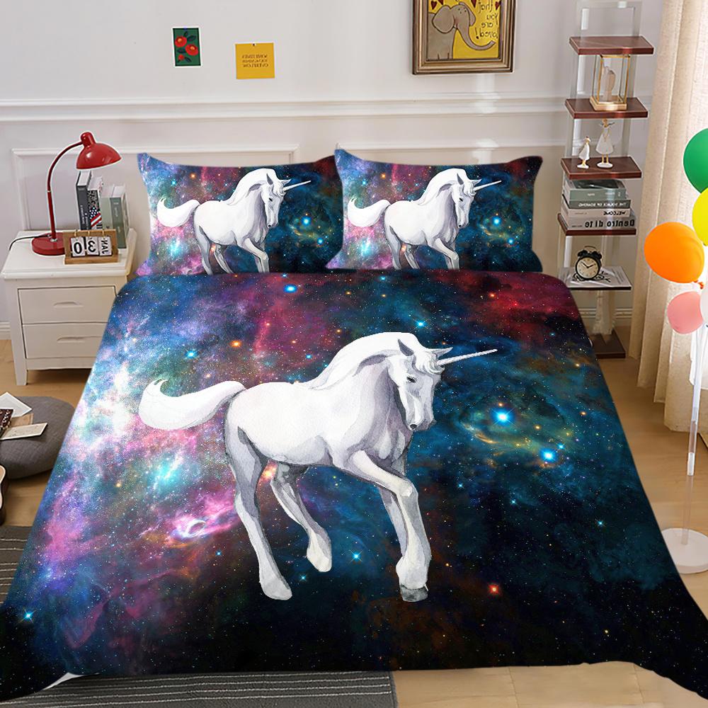 2023 New Style 2/3 Pcs High Quality Bed Cover Set 3D Unicorn Printed Duvet Cover Set Highend Polyetser Quilt Cover Sets