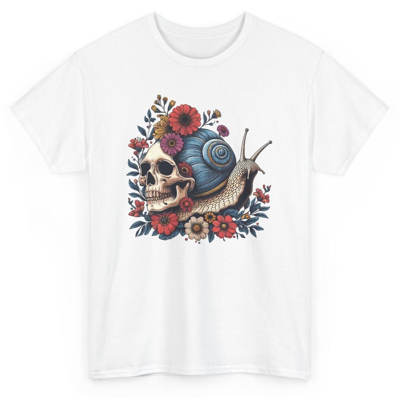 Artistic Creepy Snail Skull T-shirt - Flowers Novelty Halloween Graphic Tee S разноцветный