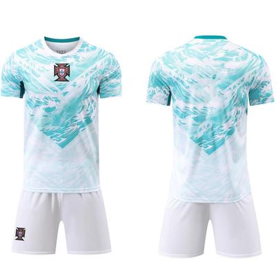 Zelený venkovní fotbalový dres Portugalska pro děti a dospělé, velikost 14-3XL.