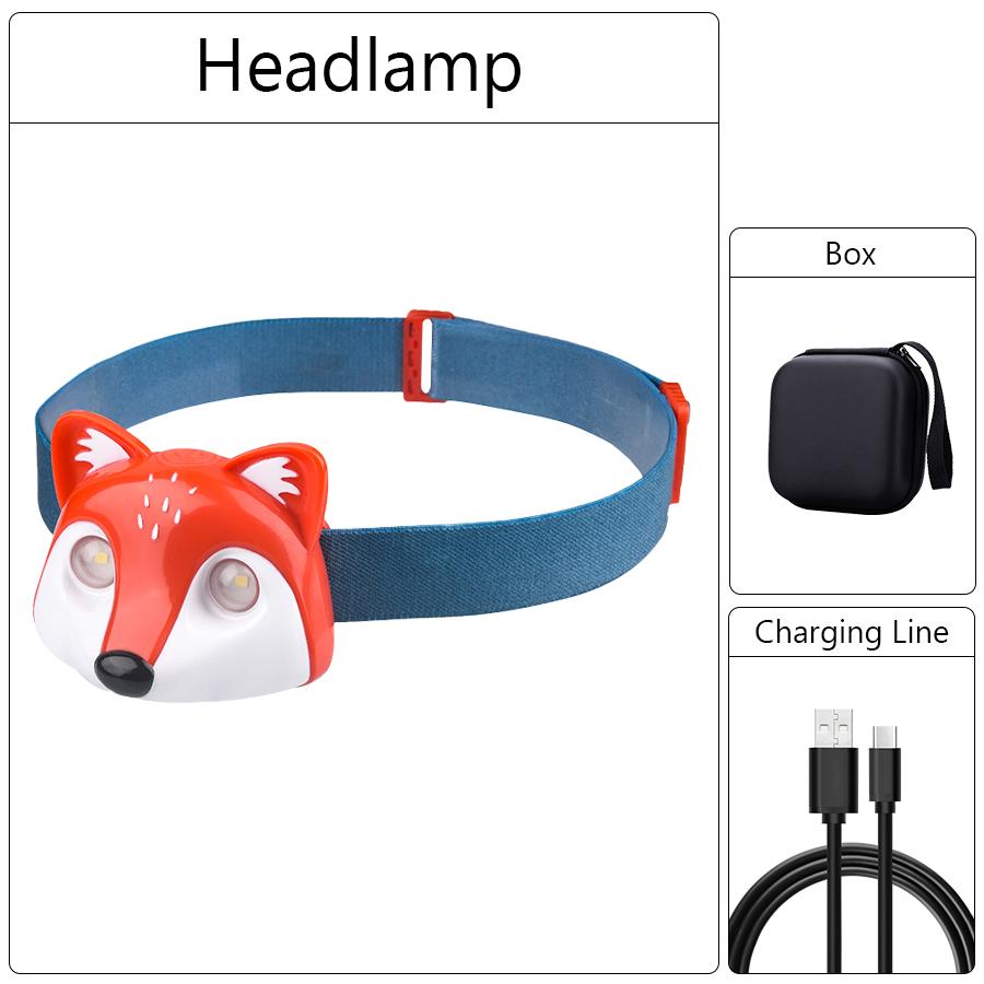 XIWANGFIRE Children's Exploration Headlamp Cute LED Fox Raccoon Shaped Lamp TYPE-C Rechargeable Portable Outdoor Waterproof Tool