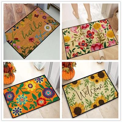 1 Pieza Felpudo de Bienvenida con Estampado de Letras Florales Alfombra de Baño Antideslizante Alfombrilla para Suelo de Cocina y Jardín Resistente a la Decoloración Alfombras Decorativas para el Hogar Lavables